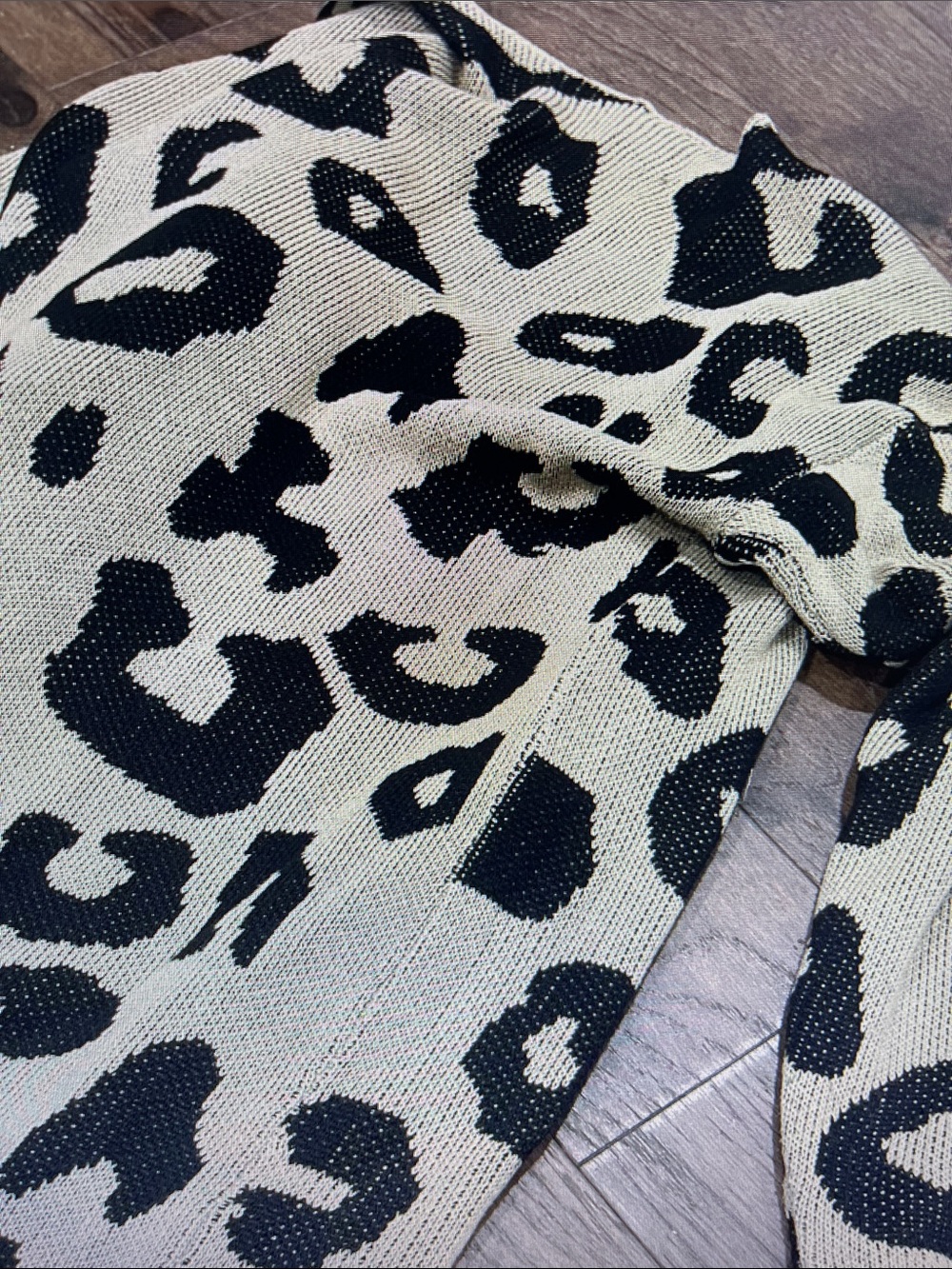 Black and Cream Leopard Print Women's Knit Top - Picture 2 of 2